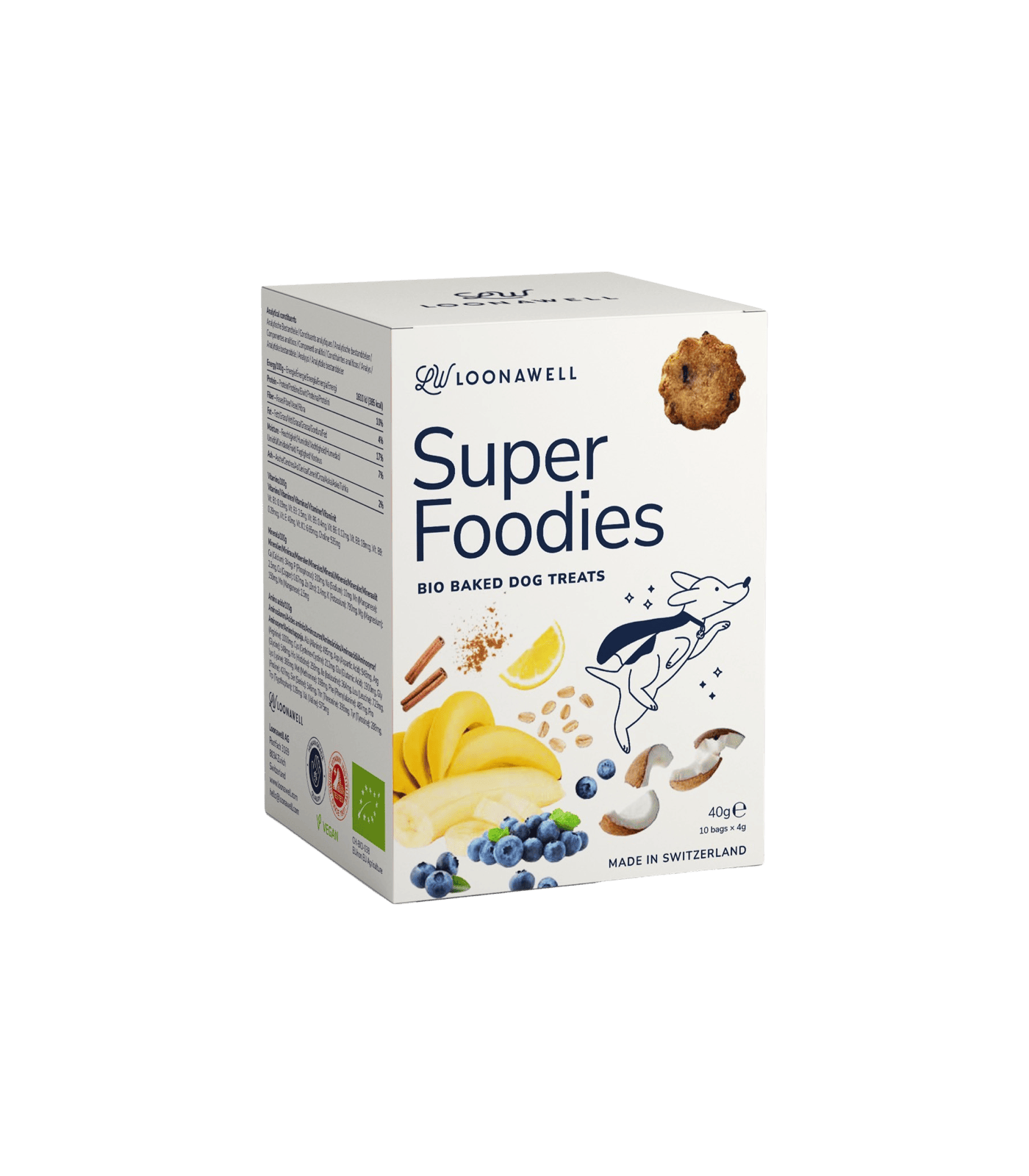 LOONAWELL Super Foodies organic dog treats. With antioxidants for a healthy dog immune system. Made in Switzerland, shipped worldwide.