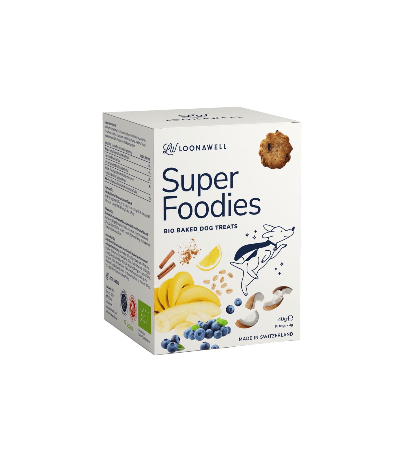LOONAWELL Super Foodies organic dog treats. With antioxidants for a healthy dog immune system. Made in Switzerland, shipped worldwide. 