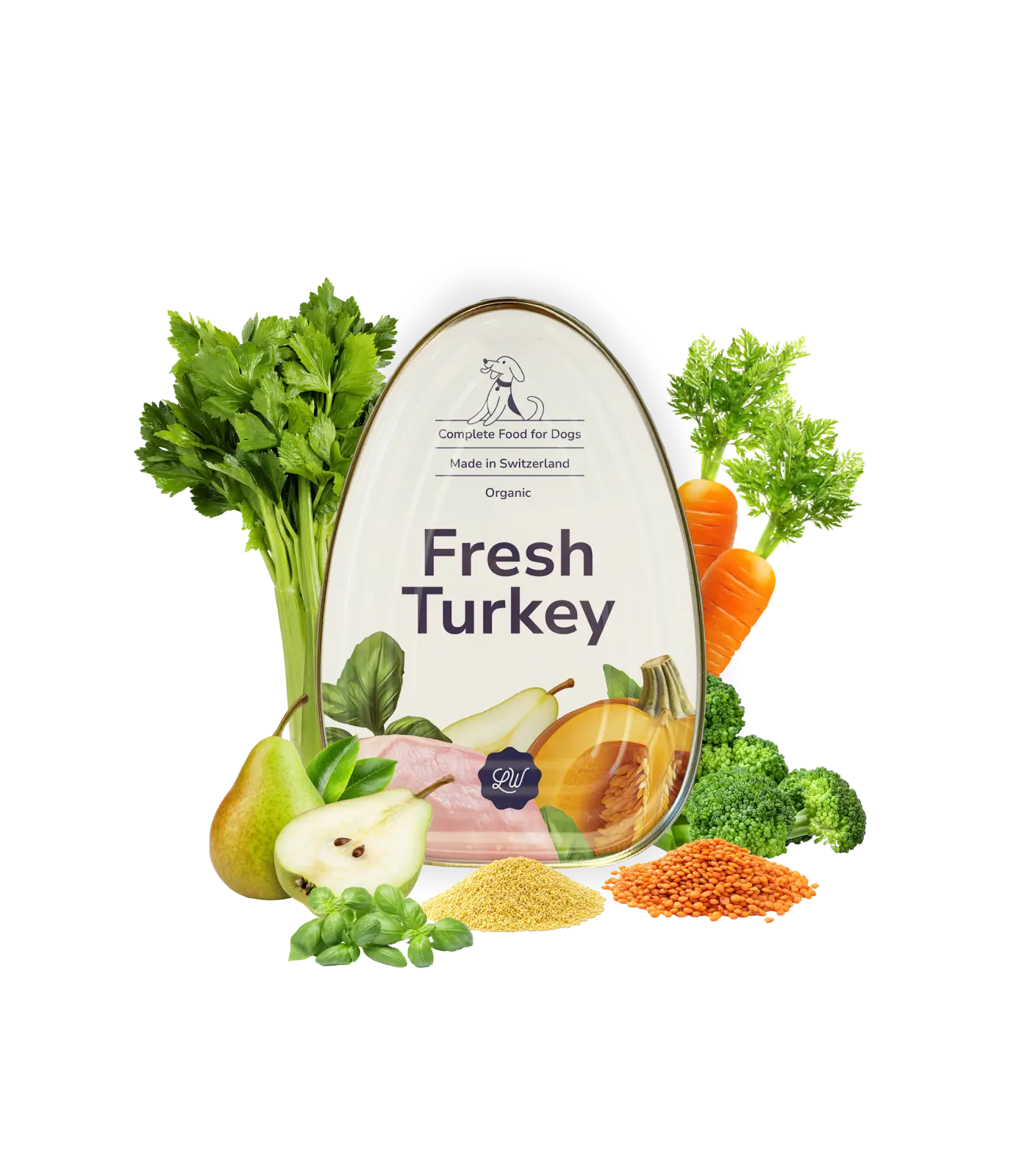 Vollwertfutter für Hunde, Fresh Turkey, sorgfältig entwickelt, um die täglichen Ernährungsbedürfnisse Ihres Hundes zu erfüllen. Bio und in Lebensmittelqualität. Hergestellt in der Schweiz.