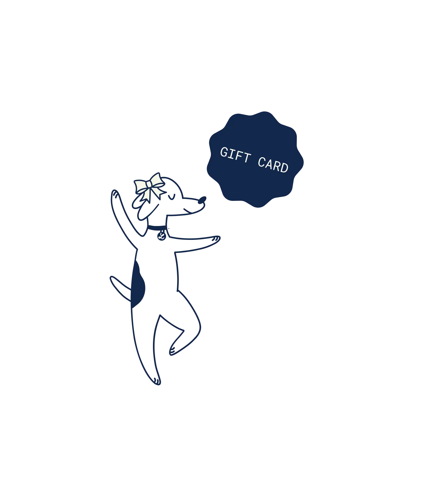 Illustrazione di Loona, l'ambasciatore del marchio LOONAWELL, che presenta una carta regalo.